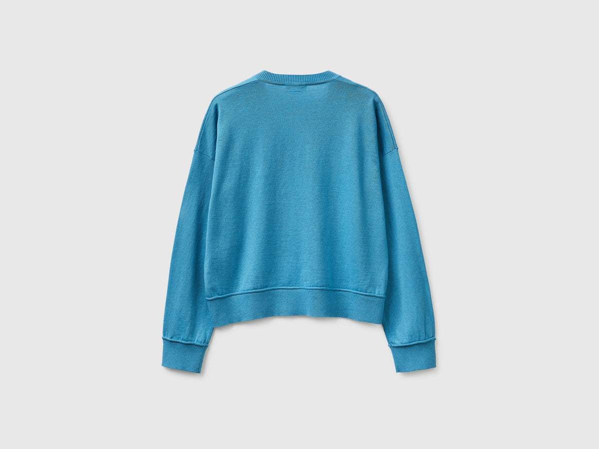Maglia scollo a V in cotone e lana