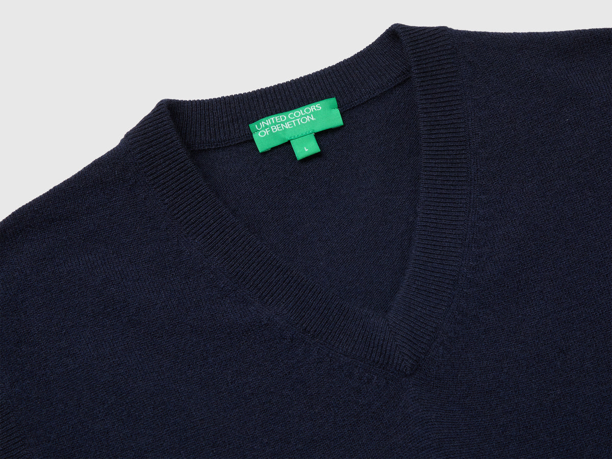Gilet blu notte in pura lana Merino