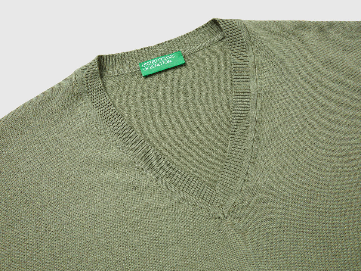 Maglia scollo a V in cotone e lana