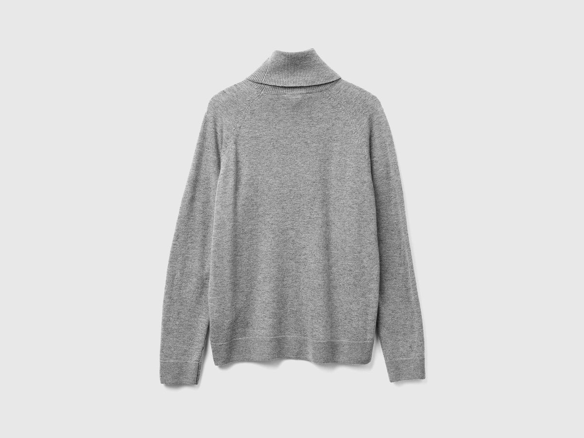 Maglione dolcevita grigio mélange in misto lana e cashmere
