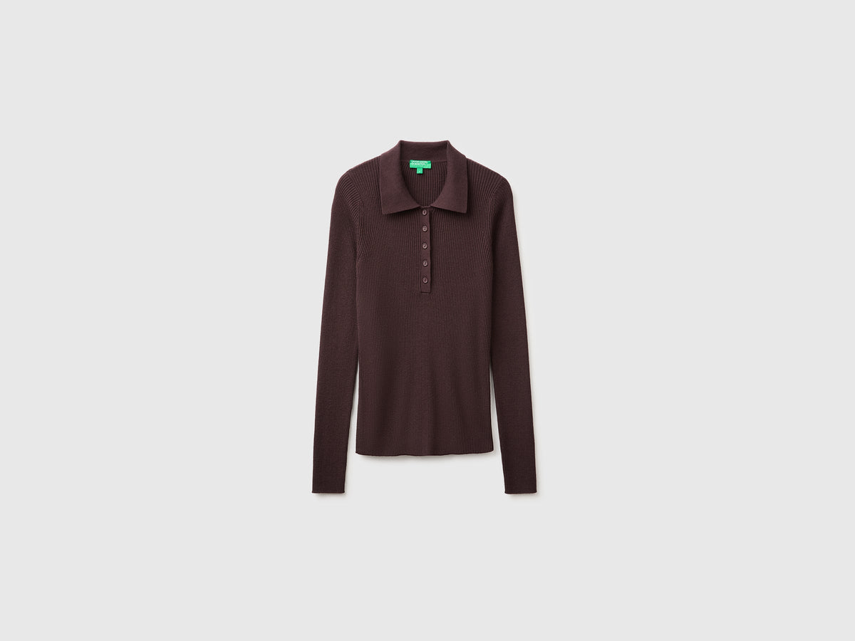 Polo in maglia di misto seta e lana
