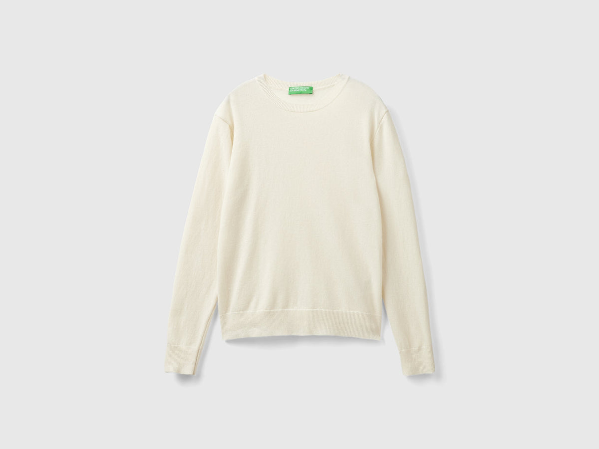 Maglia girocollo panna in pura lana Merino
