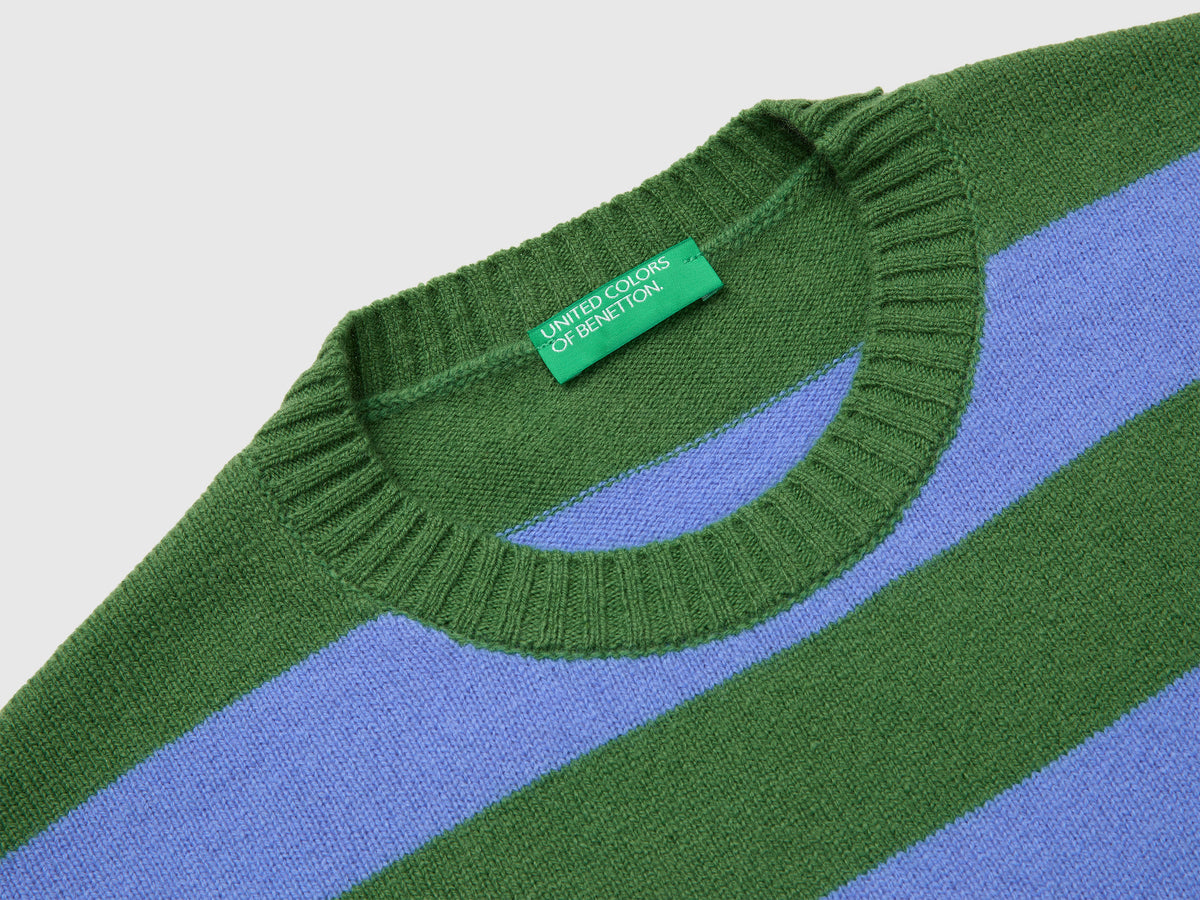 Maglia 100% lana a righe bicolor over fit