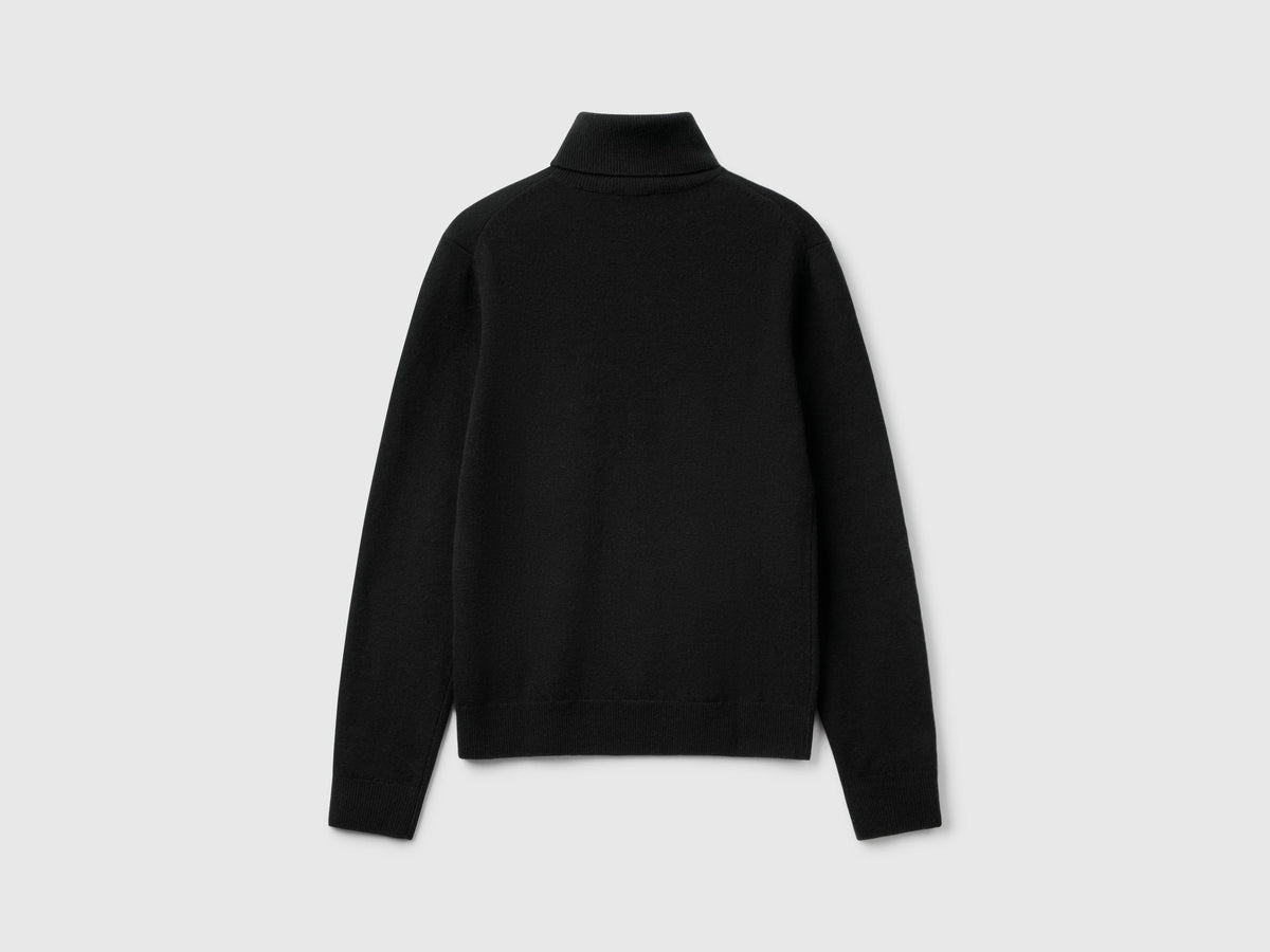 Maglione dolcevita nero in pura lana Merino