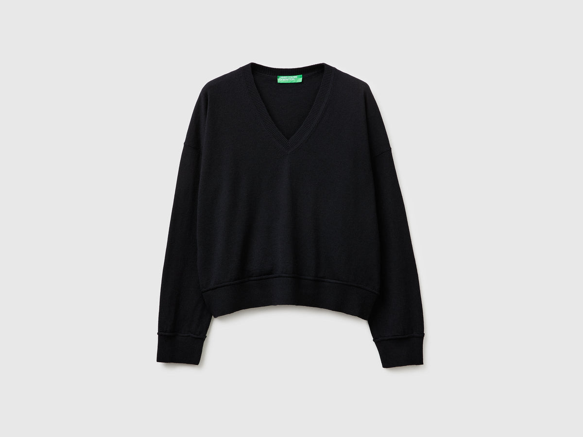 Maglia scollo a V in cotone e lana
