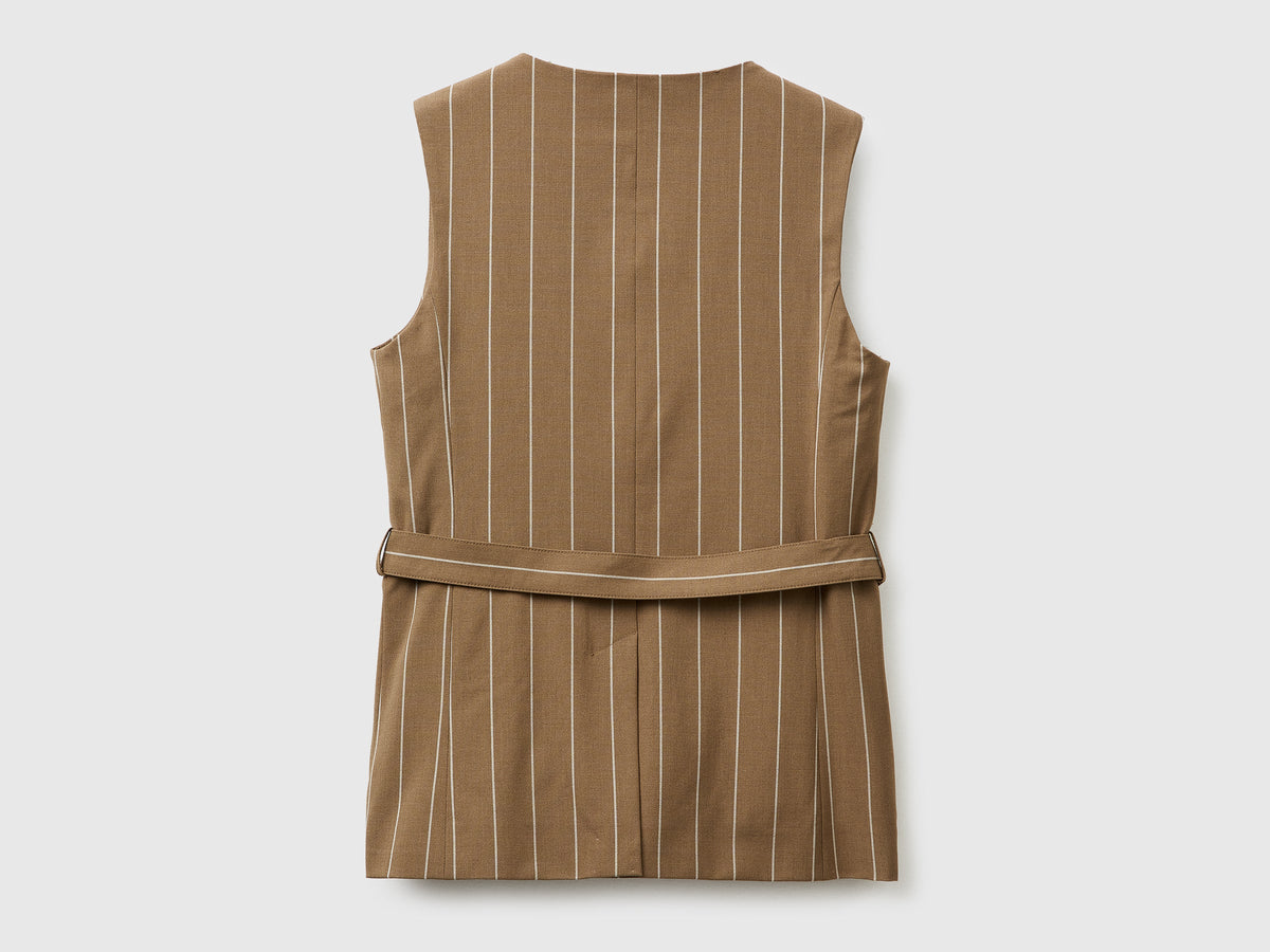Gilet lungo gessato con cintura