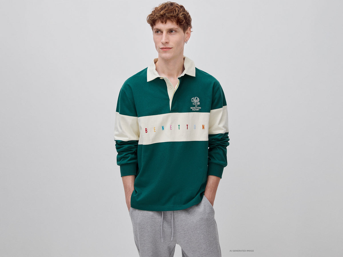 Polo verde scuro Benetton Rugby 100% cotone