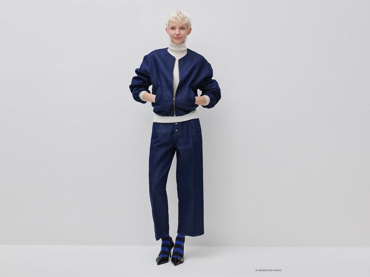 Bomber in denim con lurex