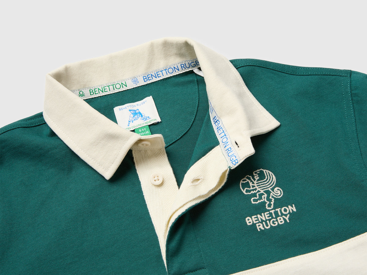 Polo verde scuro Benetton Rugby in cotone bio