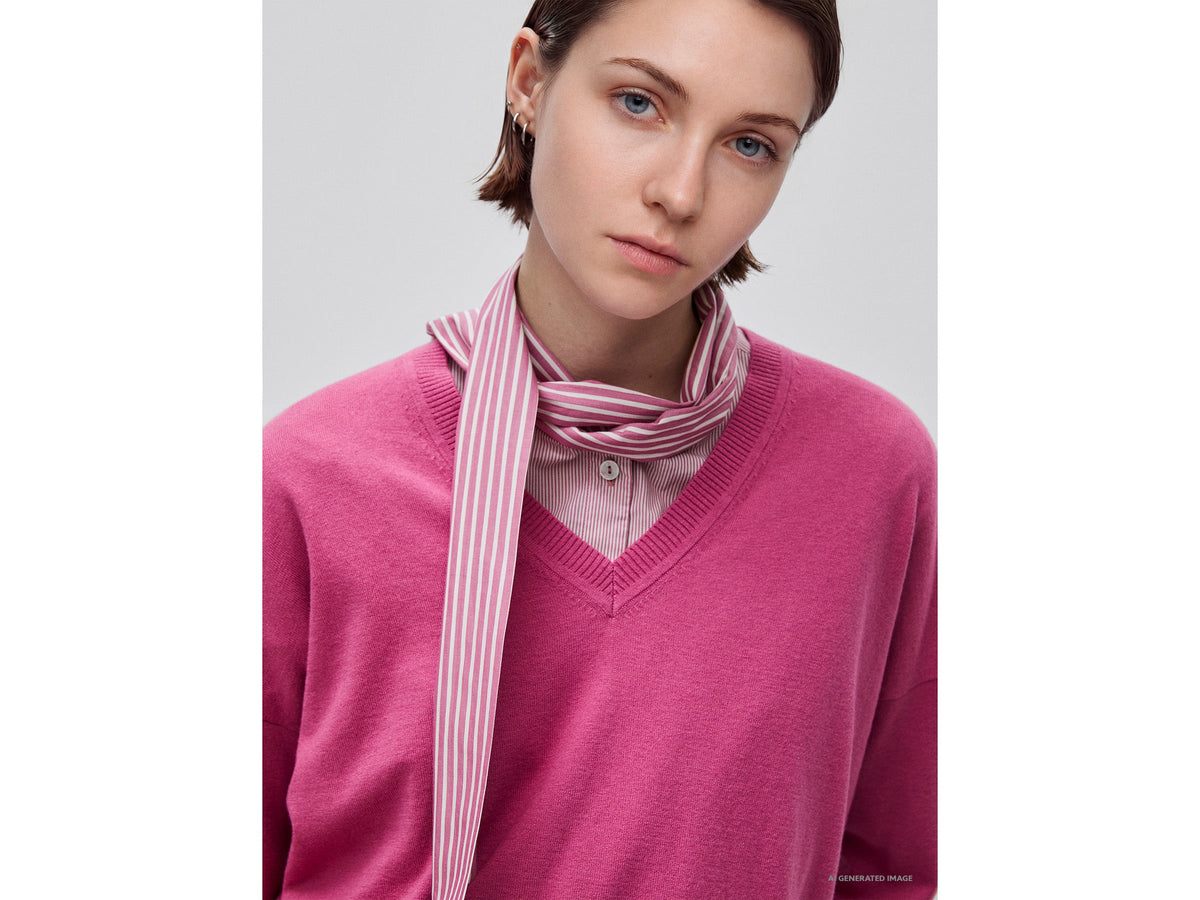 Maglia scollo a V in cotone e lana