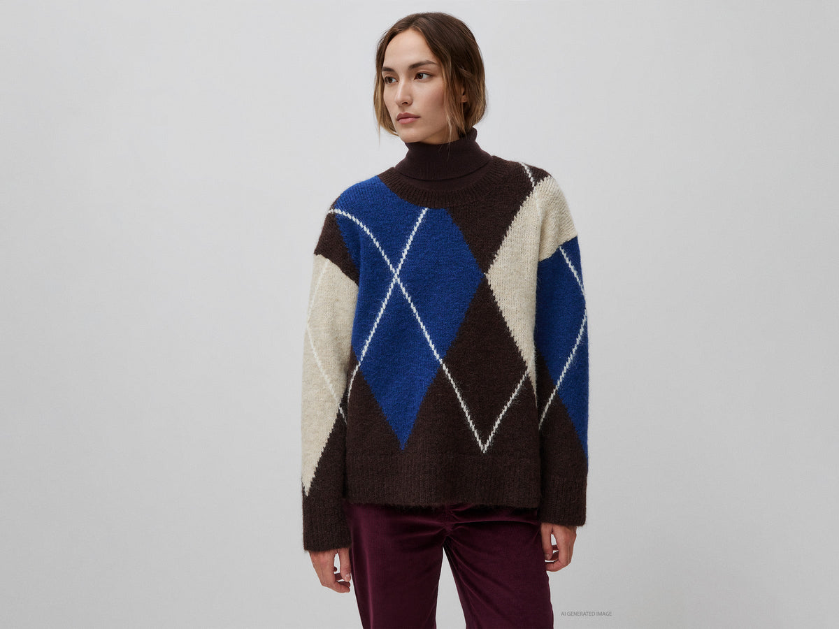 Maglia over con rombi in misto lana