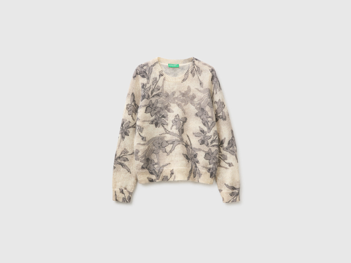 Maglia a fiori in misto mohair e lana