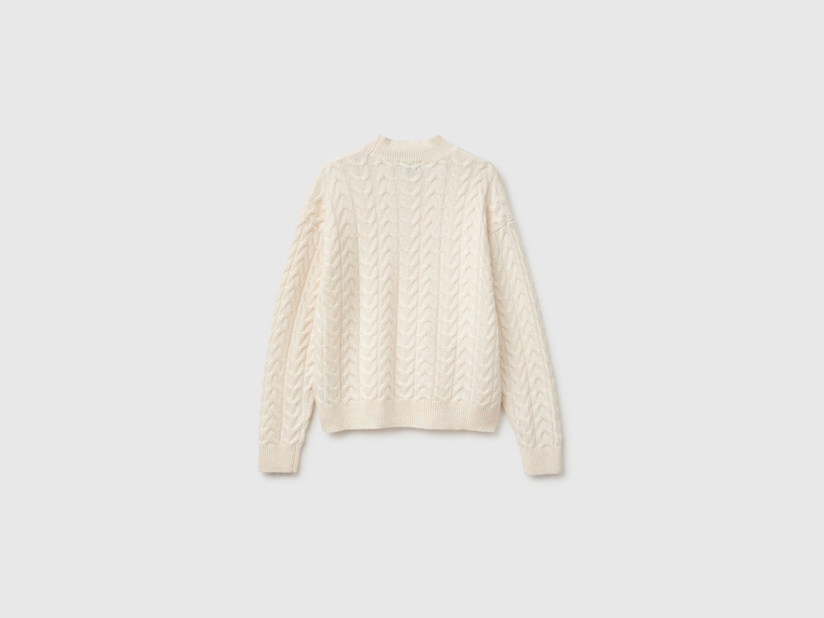 Maglione lupetto con trecce in misto lana e cashmere
