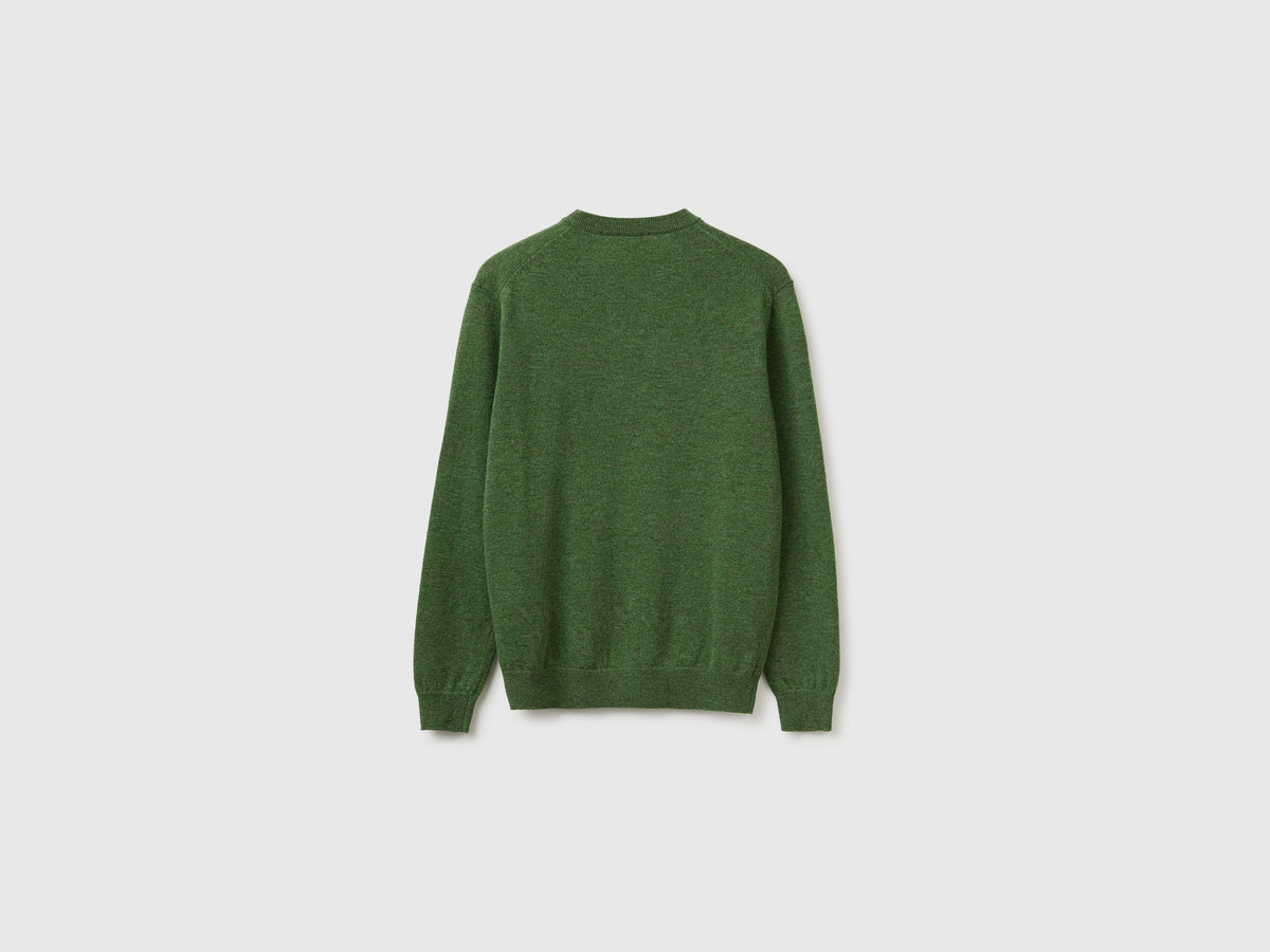 Maglia verde mélange in pura lana Merino