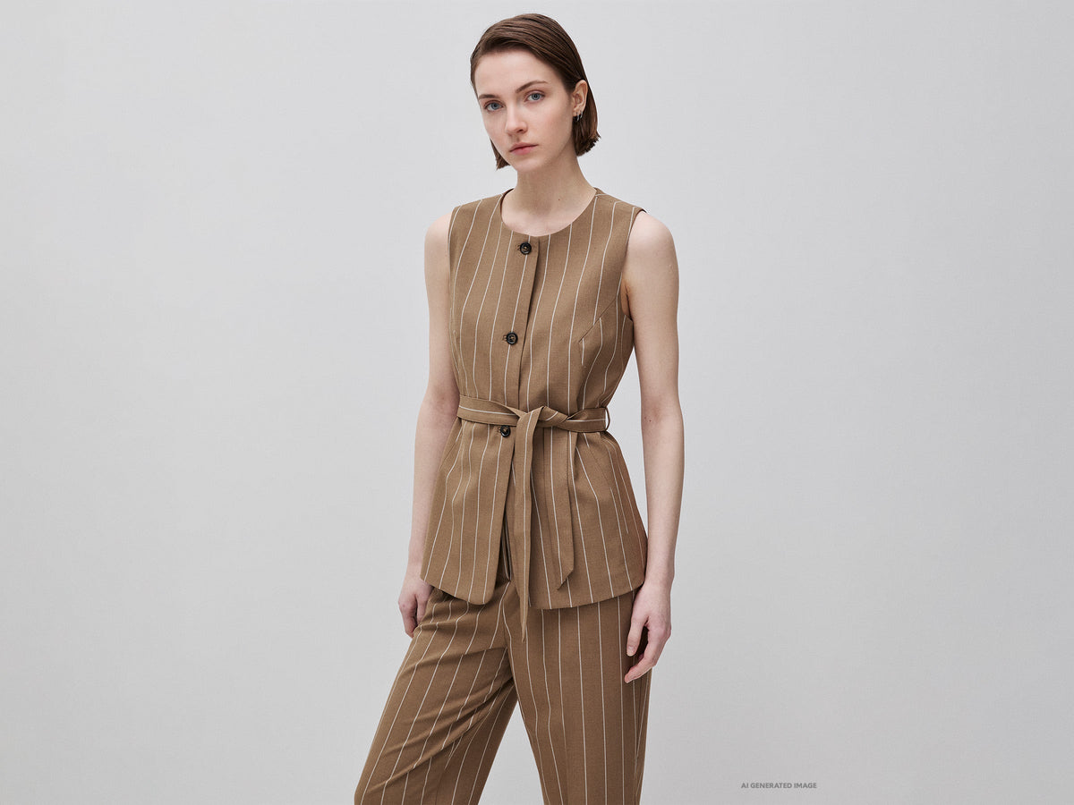 Gilet lungo gessato con cintura