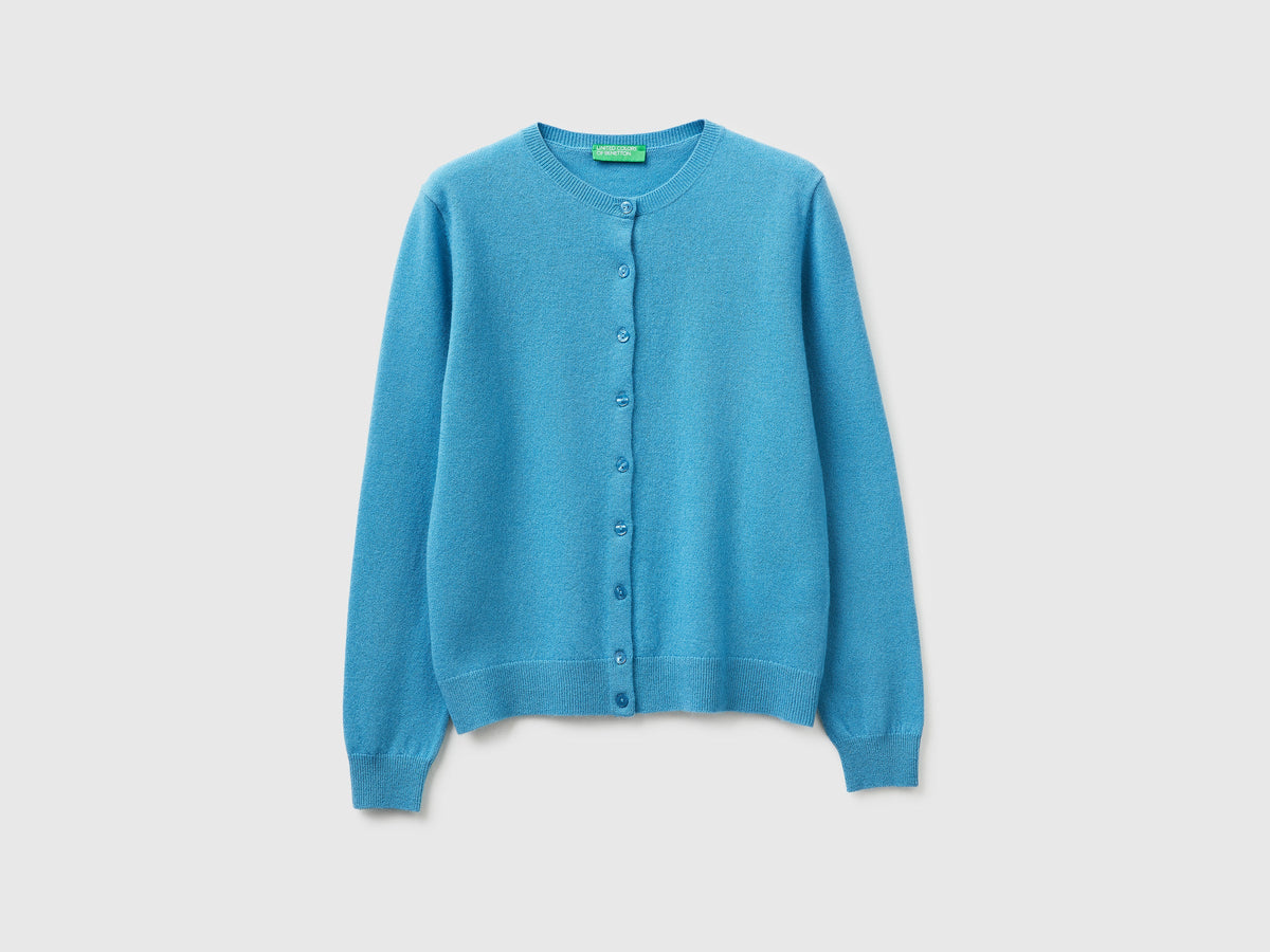 Cardigan girocollo carta da zucchero in pura lana Merino