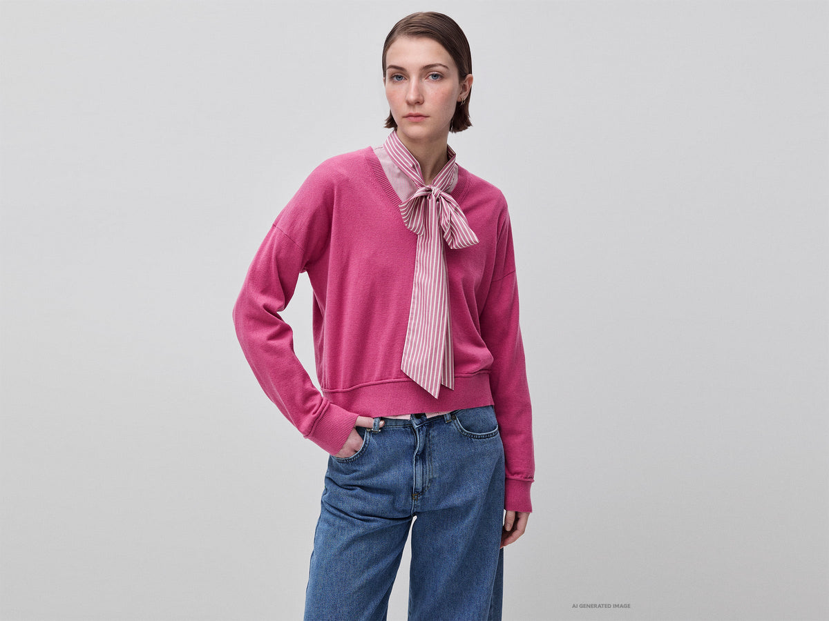 Maglia scollo a V in cotone e lana