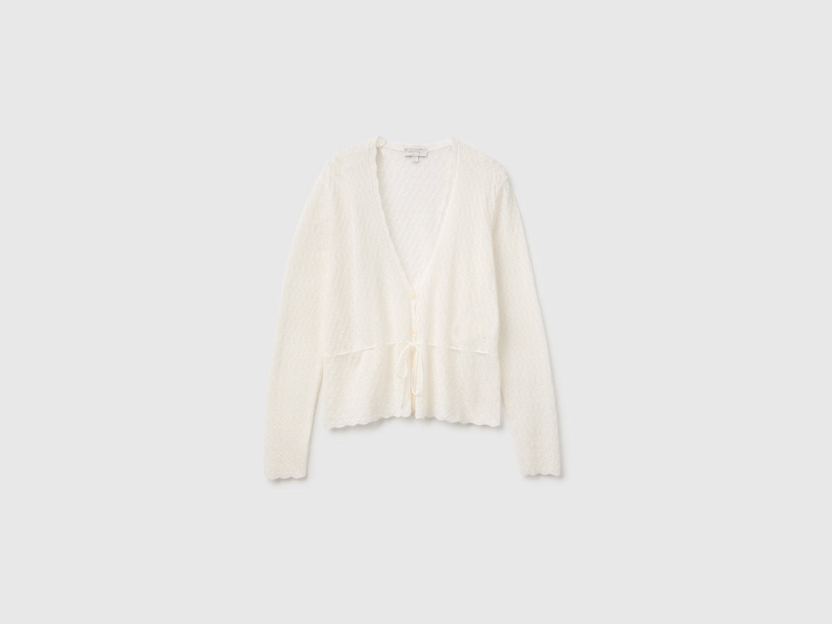 Cardigan traforato in misto lana ultralight
