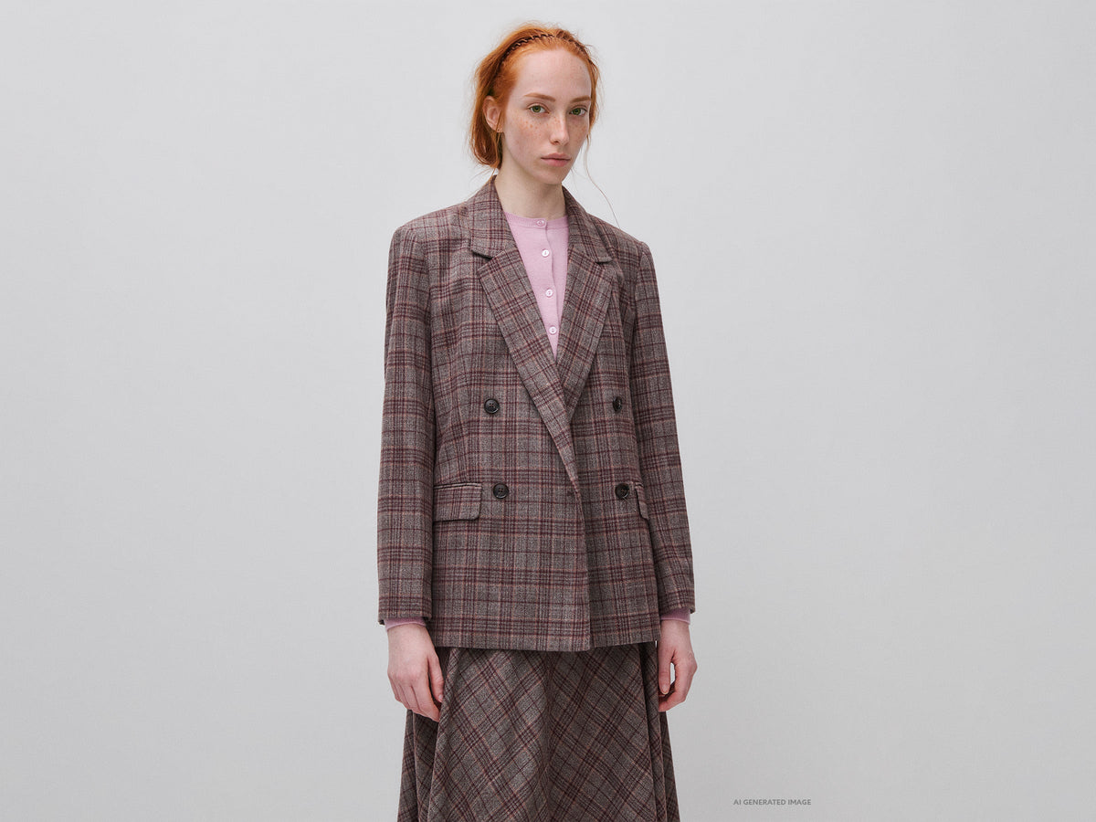 Blazer tartan doppiopetto in misto viscosa