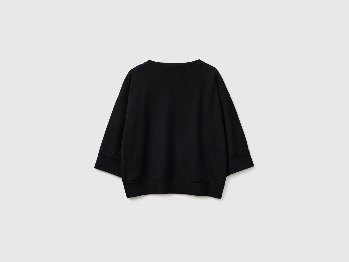 Maglia girocollo in cotone e lana