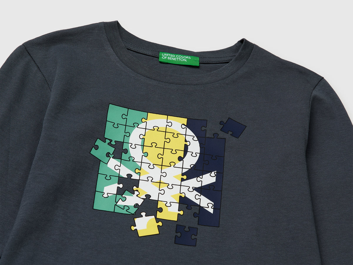 T-shirt con stampa logo in cotone bio