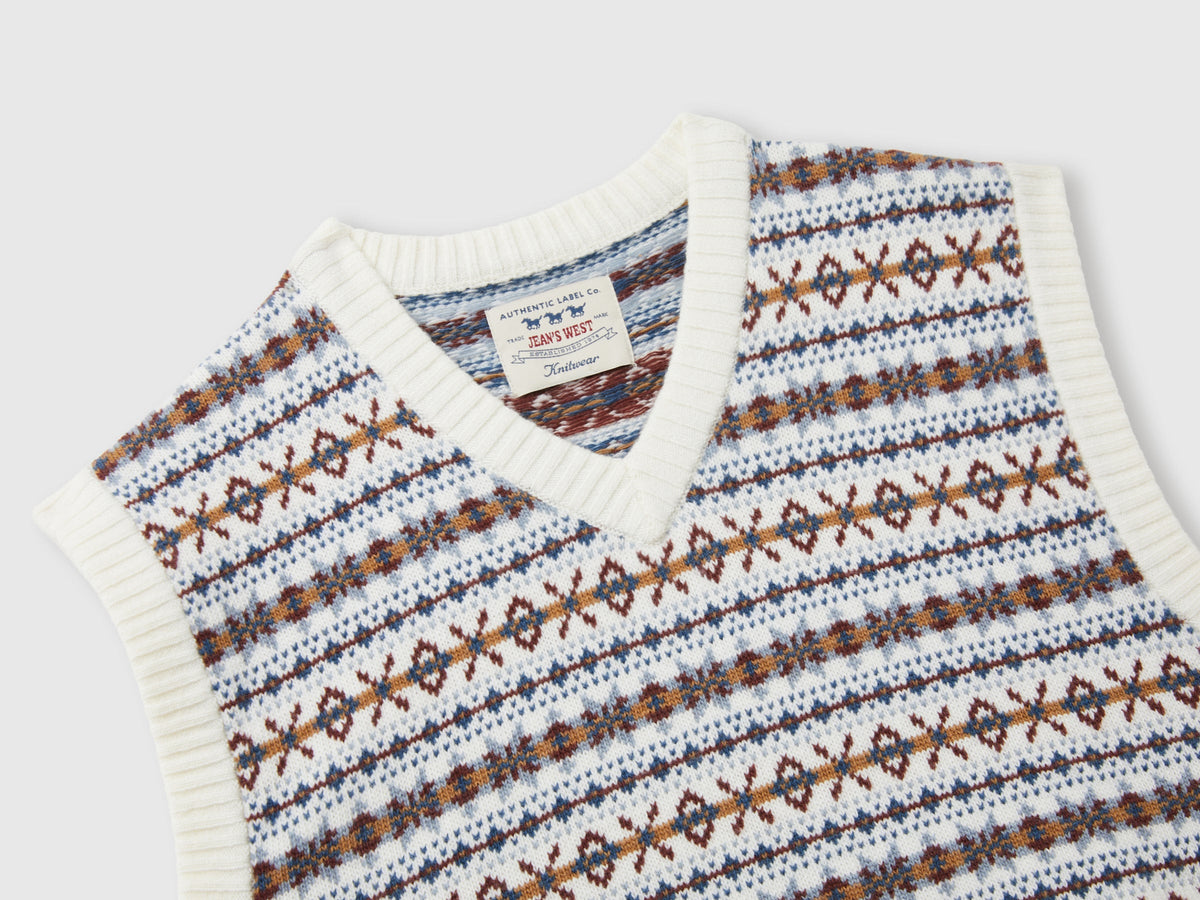 Gilet scollo a V jacquard in misto lana