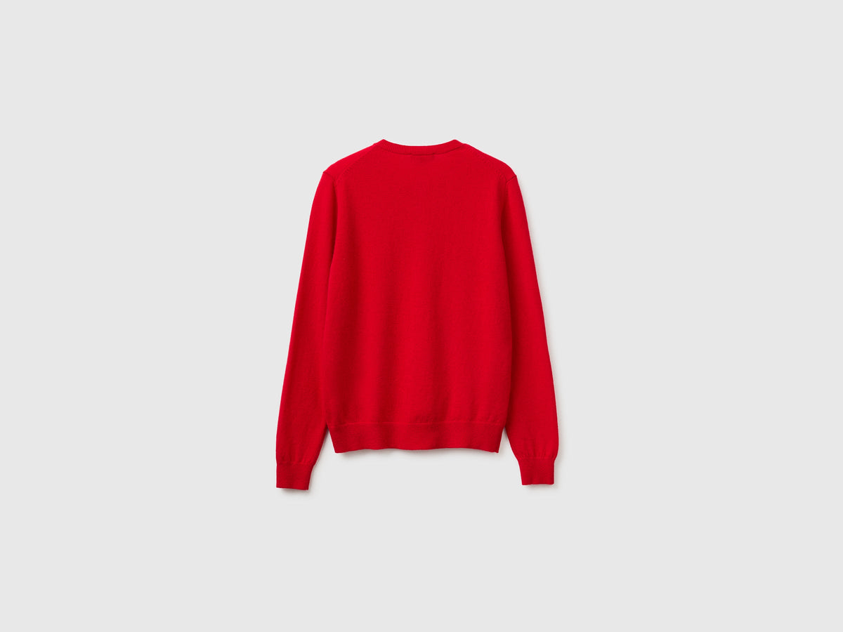 Cardigan girocollo rosso prugna in pura lana Merino