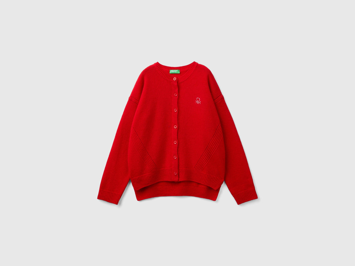 Cardigan girocollo con logo in strass