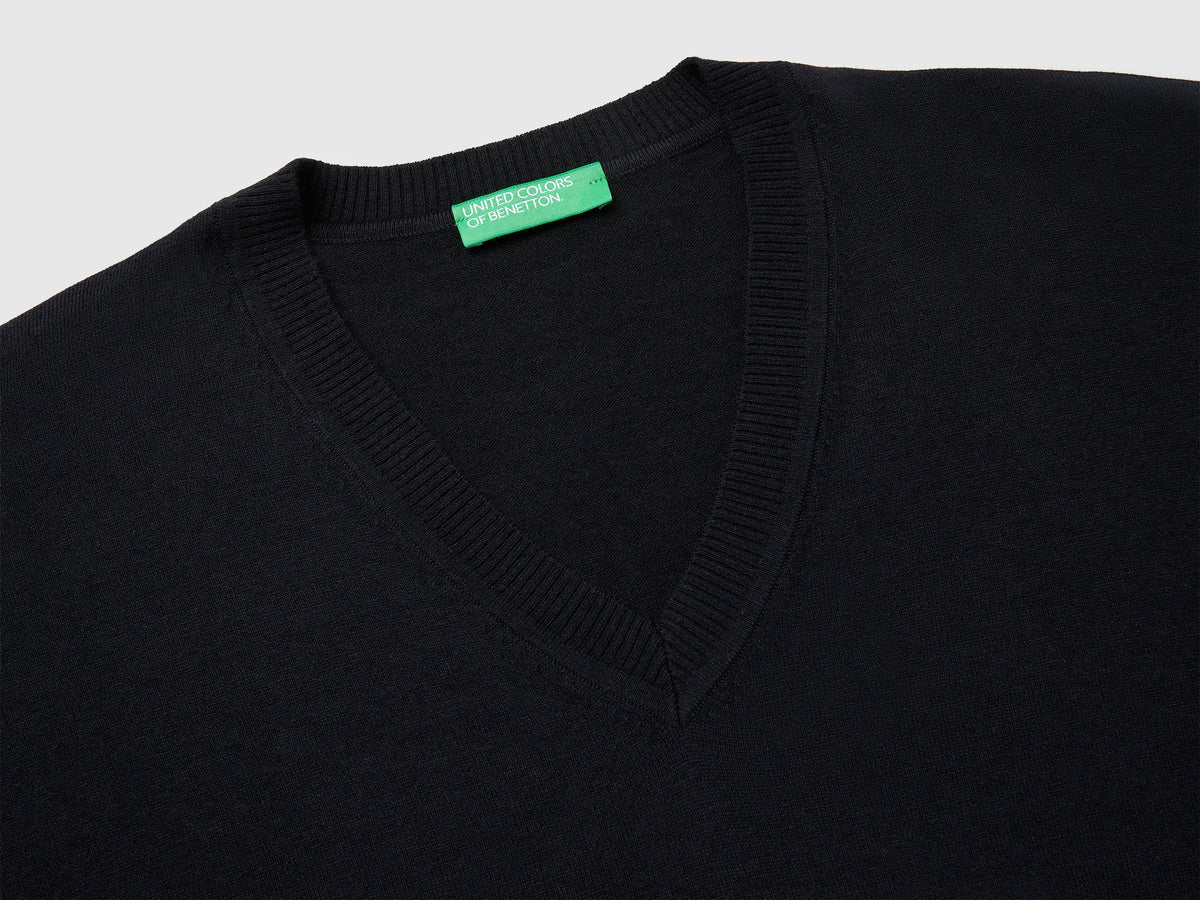 Maglia scollo a V in cotone e lana