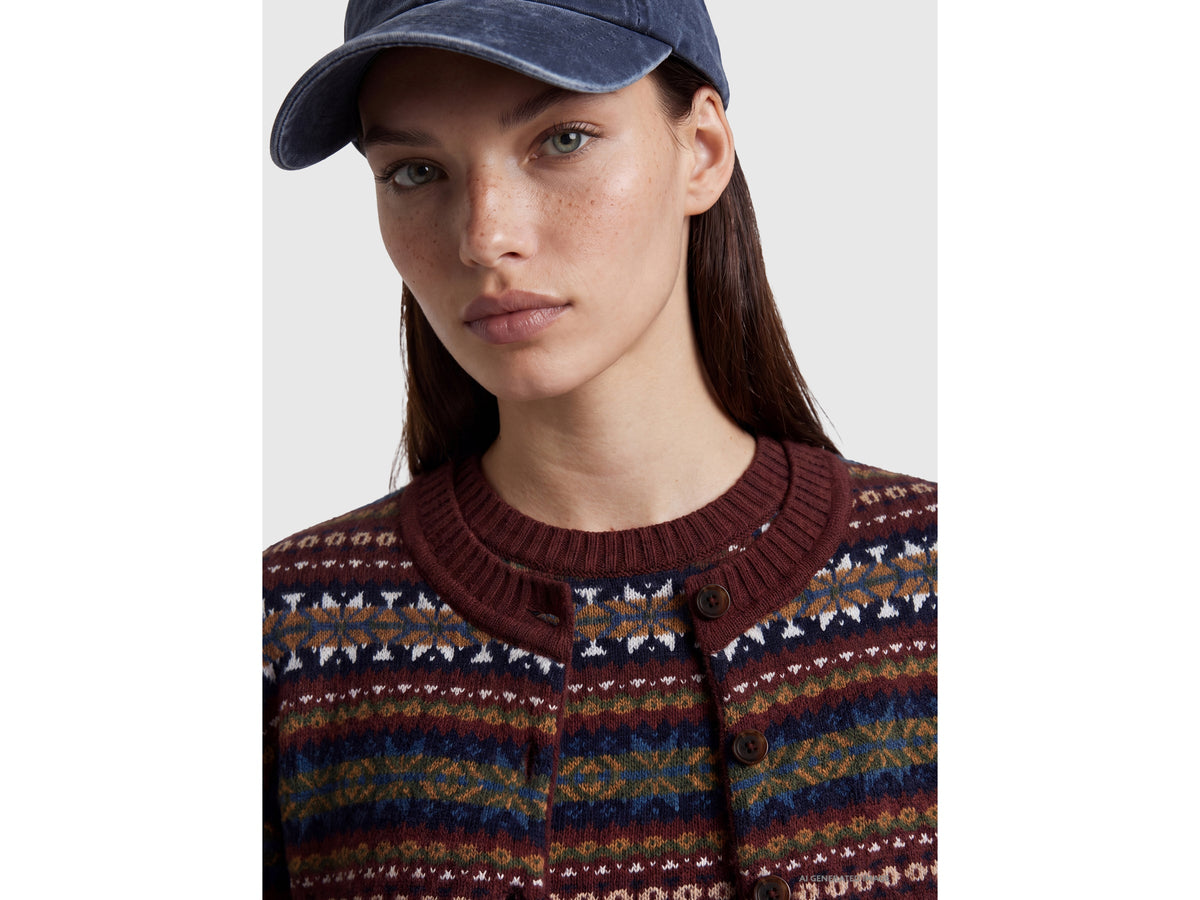 Cardigan jacquard in misto lana