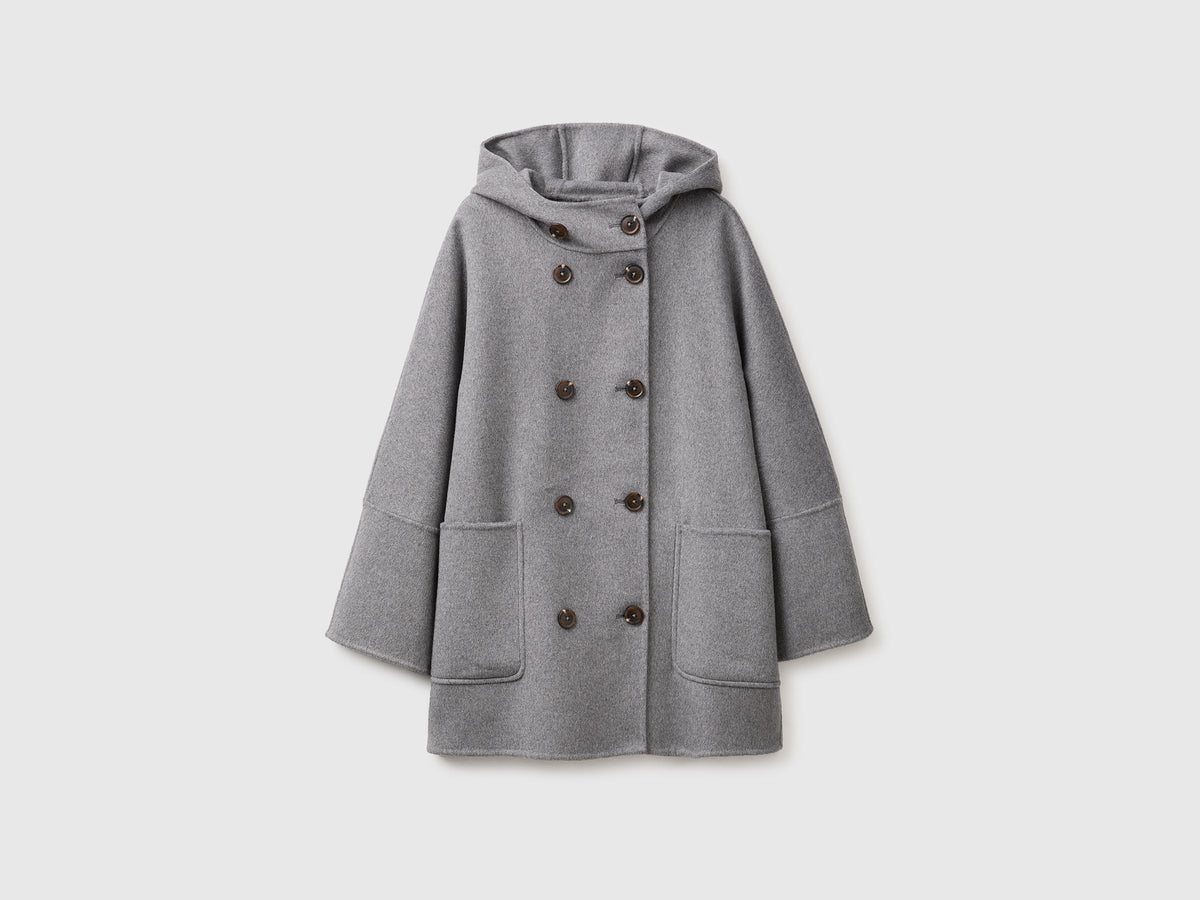 Cappotto doppiopetto con cappuccio