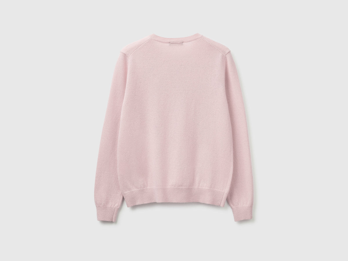 Cardigan girocollo lilla chiaro in pura lana Merino