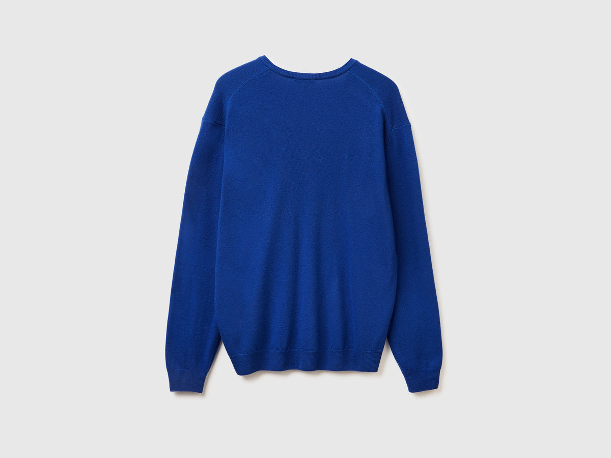 Maglia scollo a V bluette in pura lana Merino