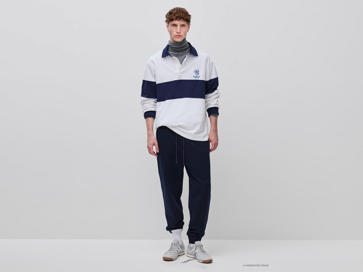 Polo bianca e blu Benetton Rugby 100% cotone