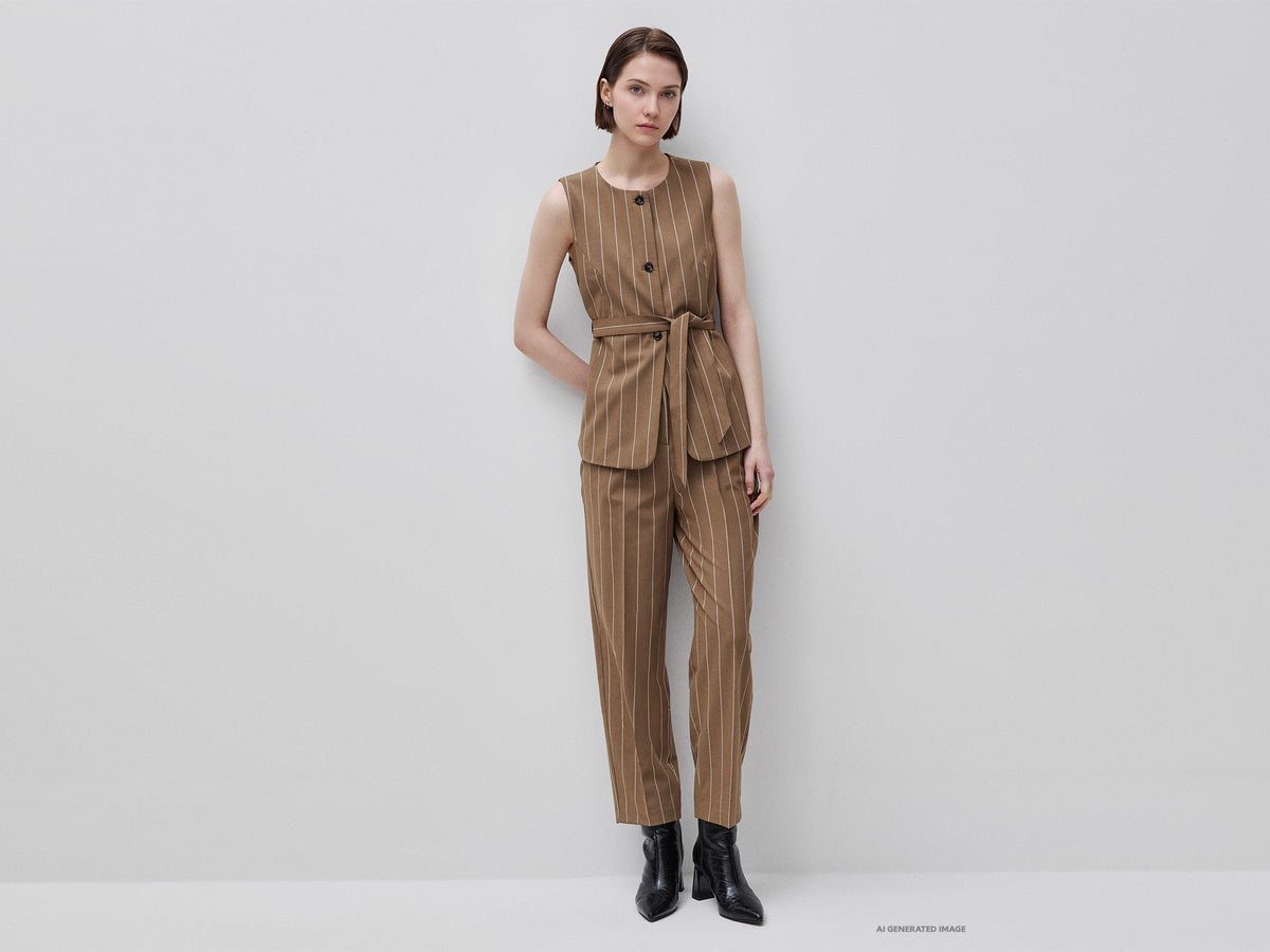 Gilet lungo gessato con cintura