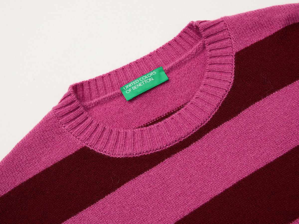 Maglia 100% lana a righe bicolor over fit