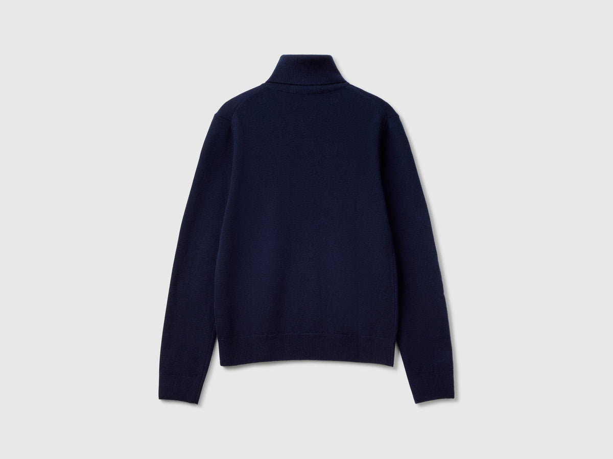 Maglione dolcevita blu scuro in pura lana Merino