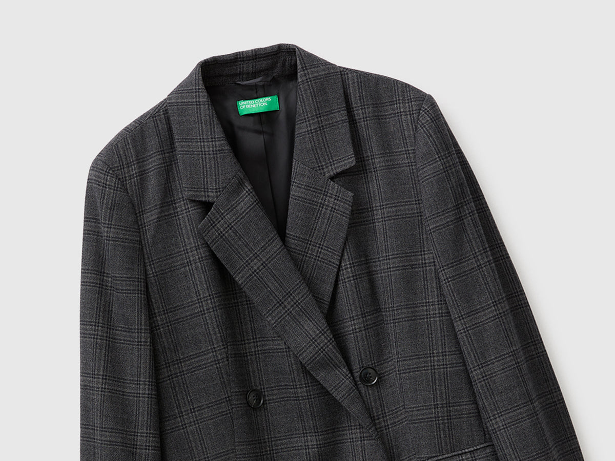Blazer tartan doppiopetto in misto viscosa