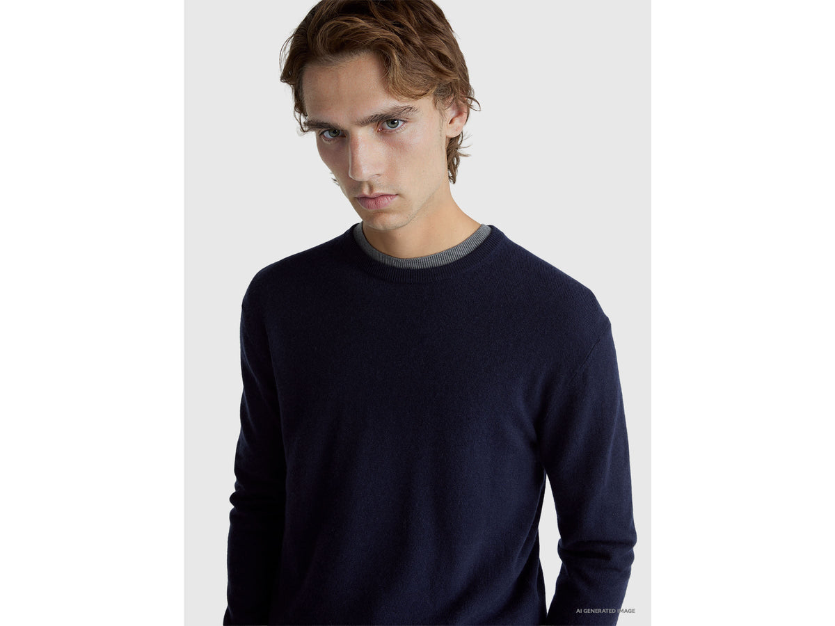 Maglia blu scuro in pura lana Merino