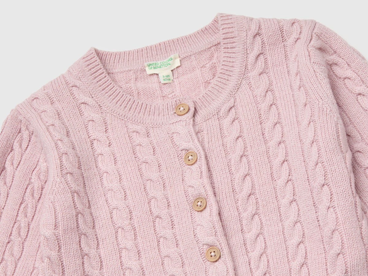 Cardigan in misto lana con trecce