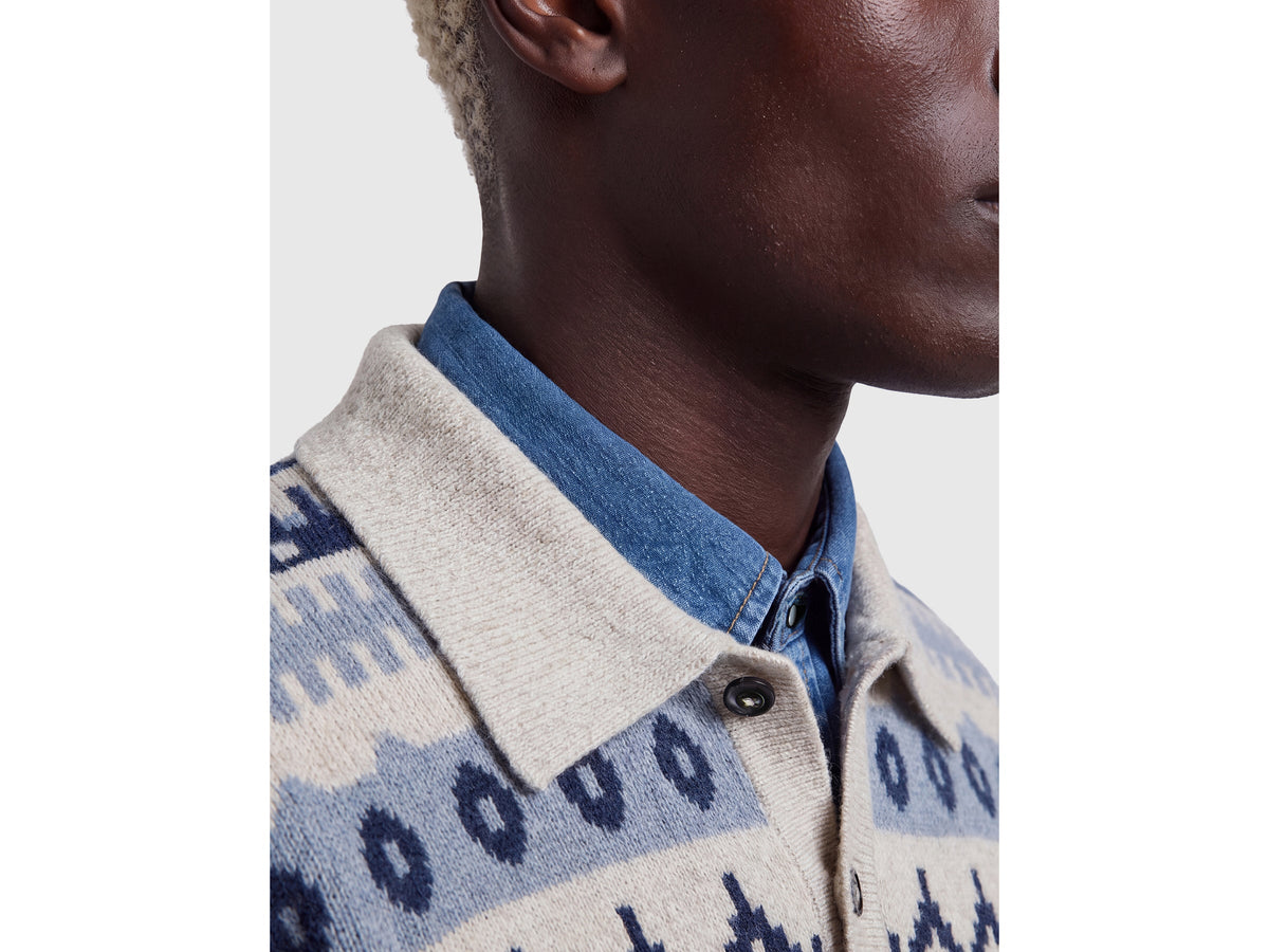 Maglia a polo jacquard in misto lana