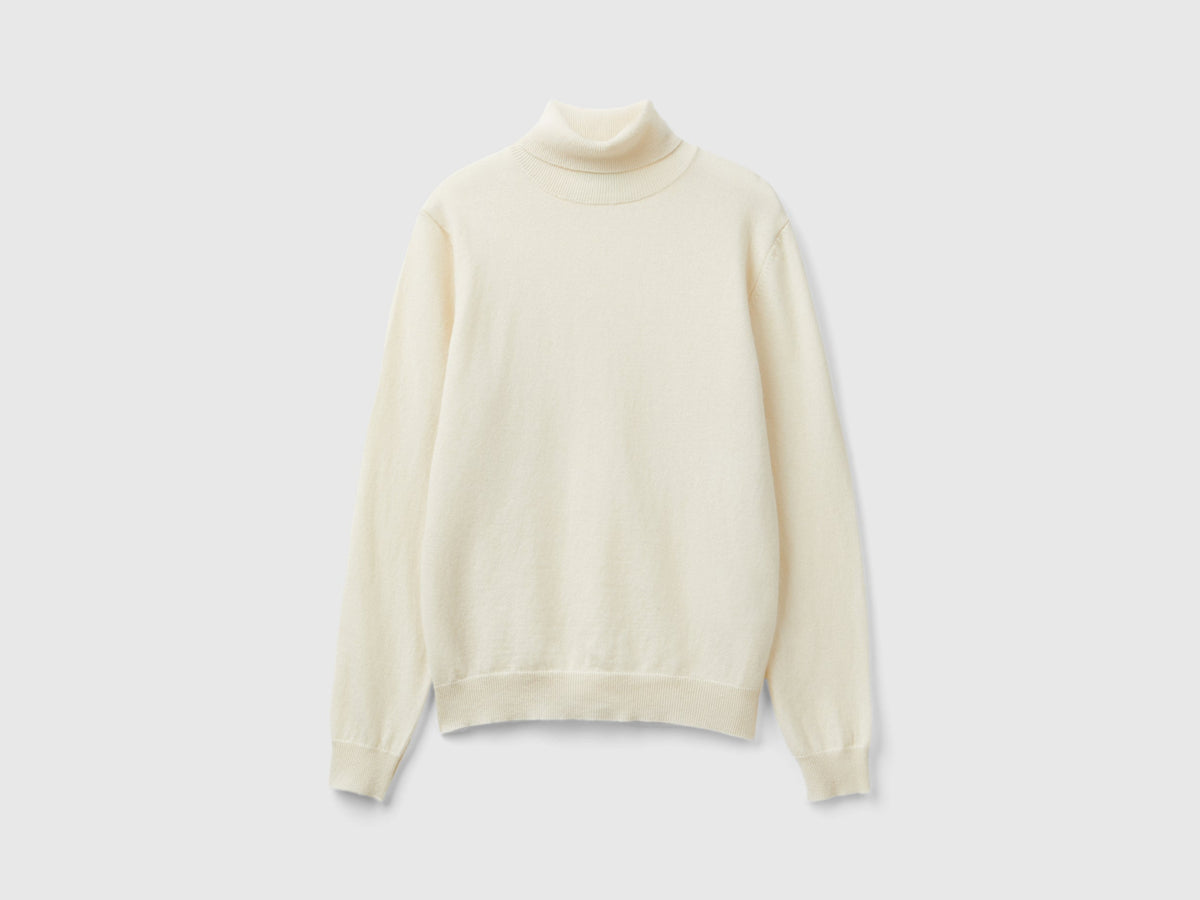 Maglione dolcevita panna in pura lana Merino