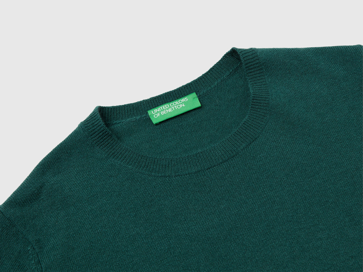 Maglia girocollo verde in lana Merino