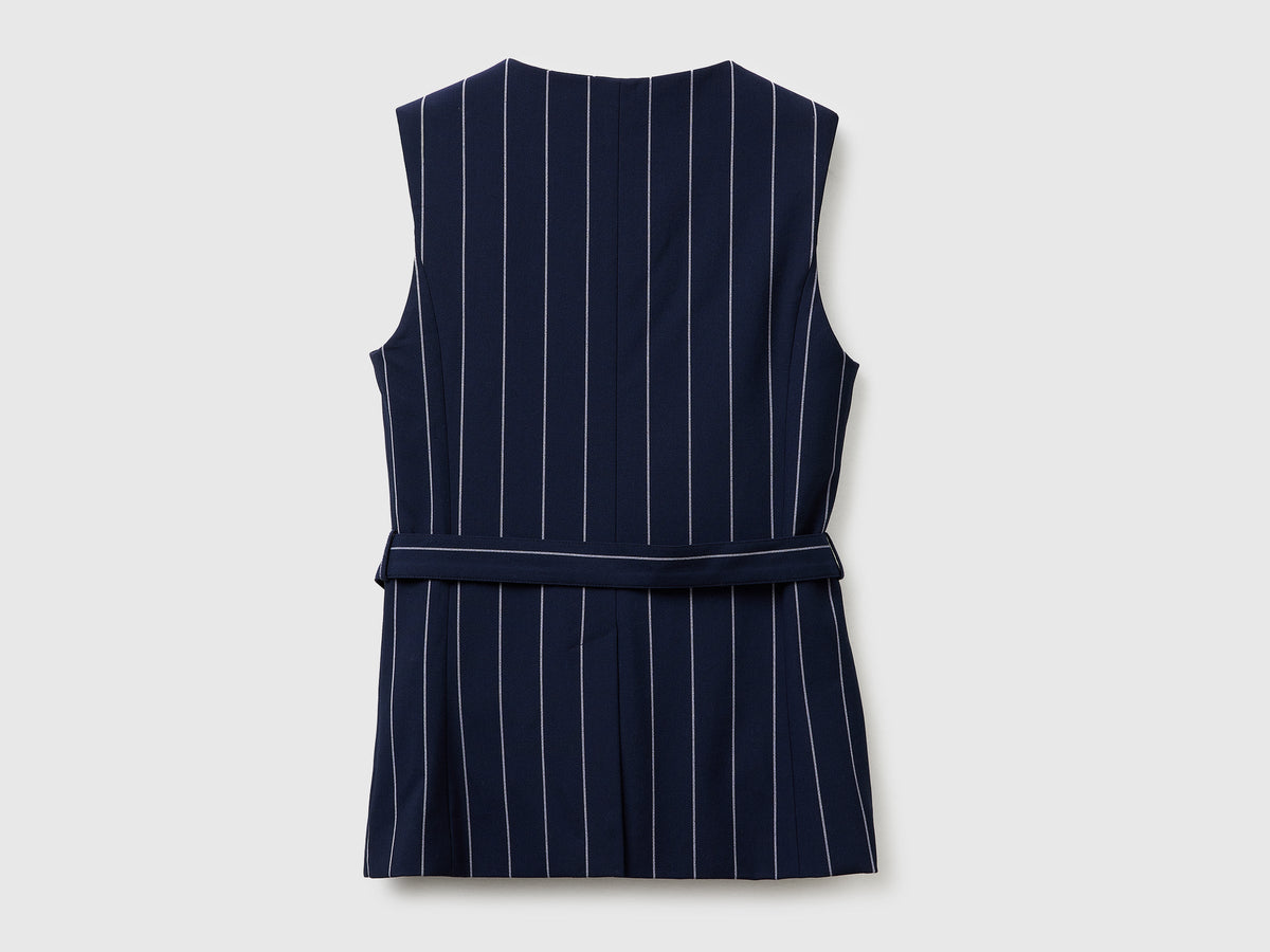 Gilet lungo gessato con cintura