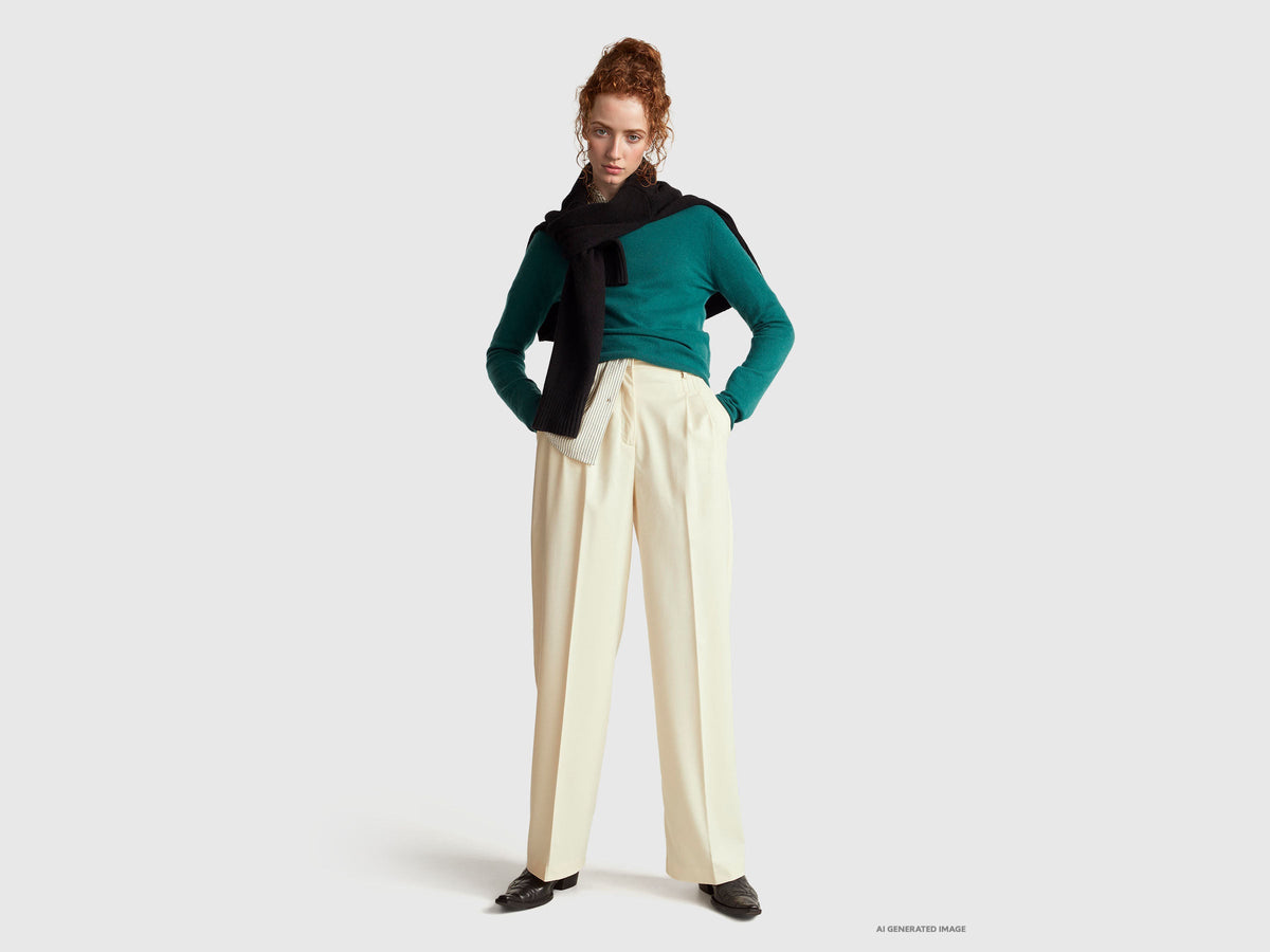 Maglia girocollo verde in lana Merino