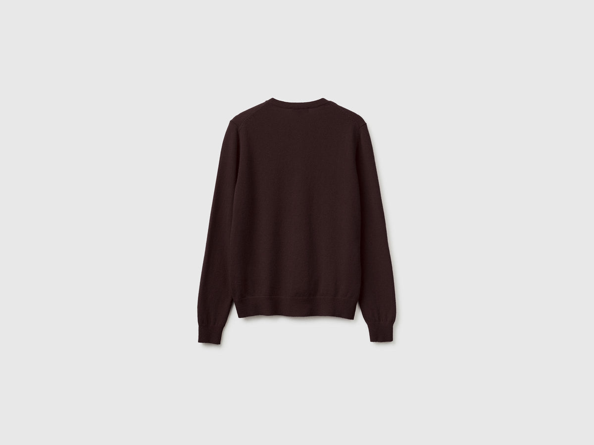 Cardigan girocollo cioccolato in pura lana Merino