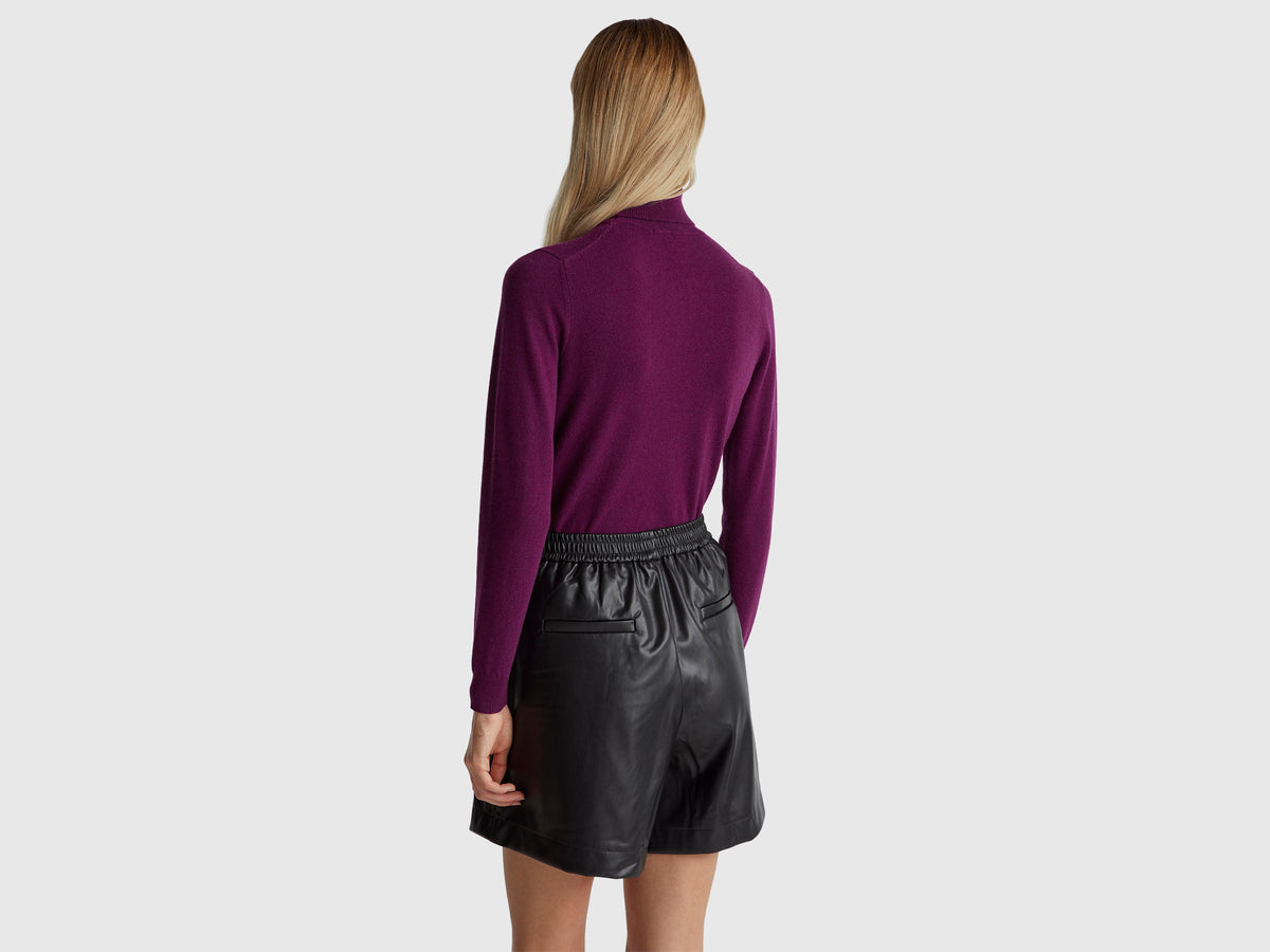 Maglione dolcevita viola in pura lana Merino