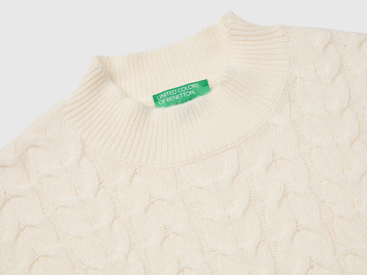 Maglione lupetto con trecce in misto lana e cashmere