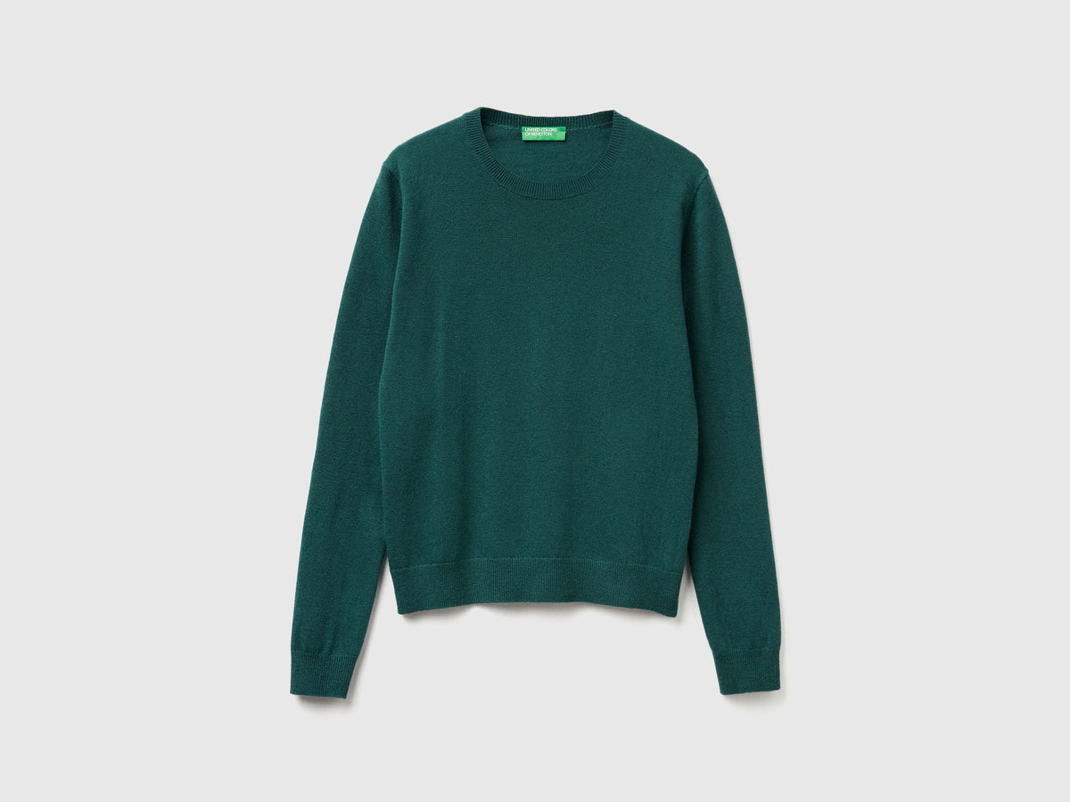 Maglia girocollo verde in lana Merino