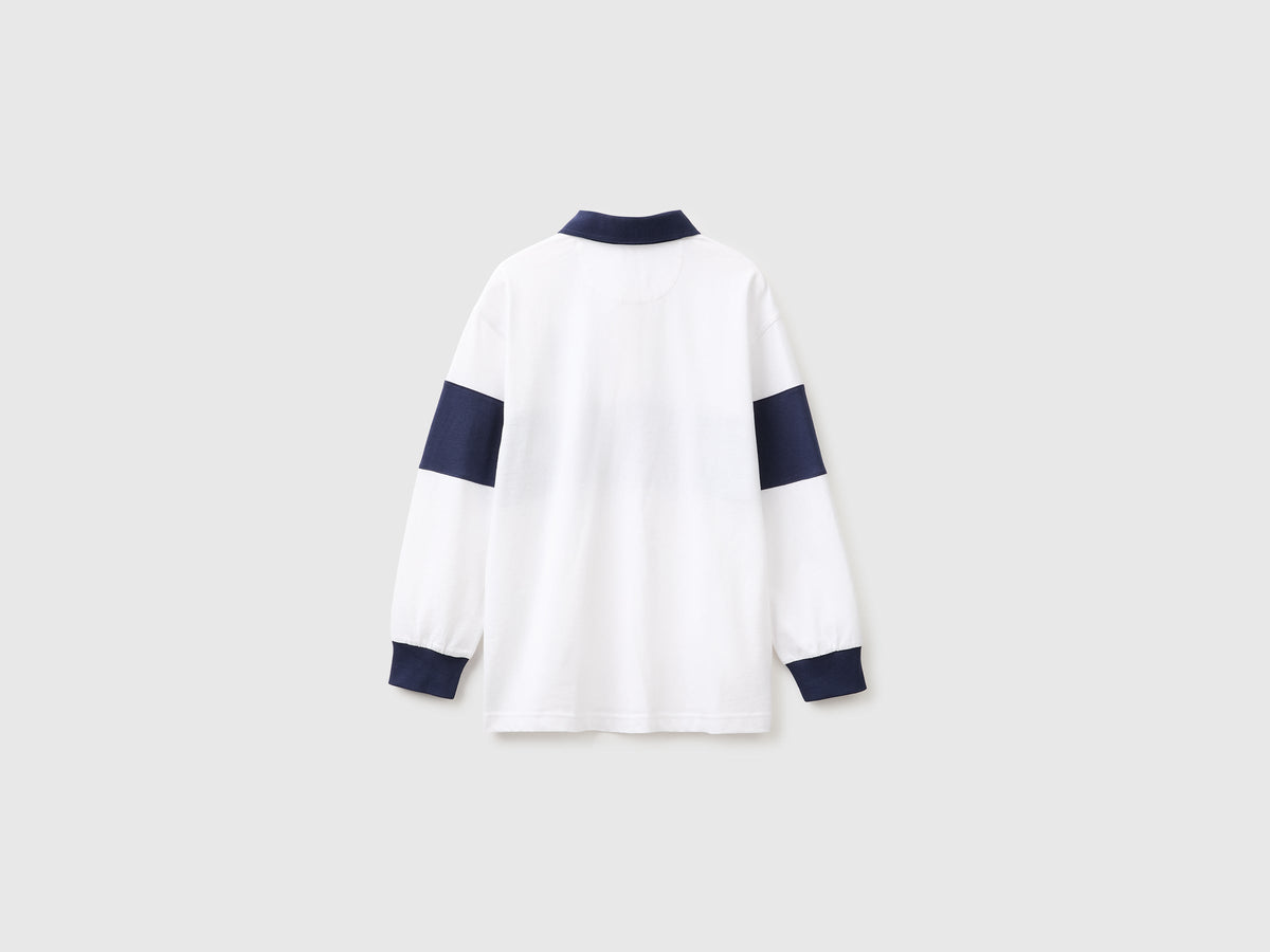 Polo bianca e blu Benetton Rugby in cotone bio